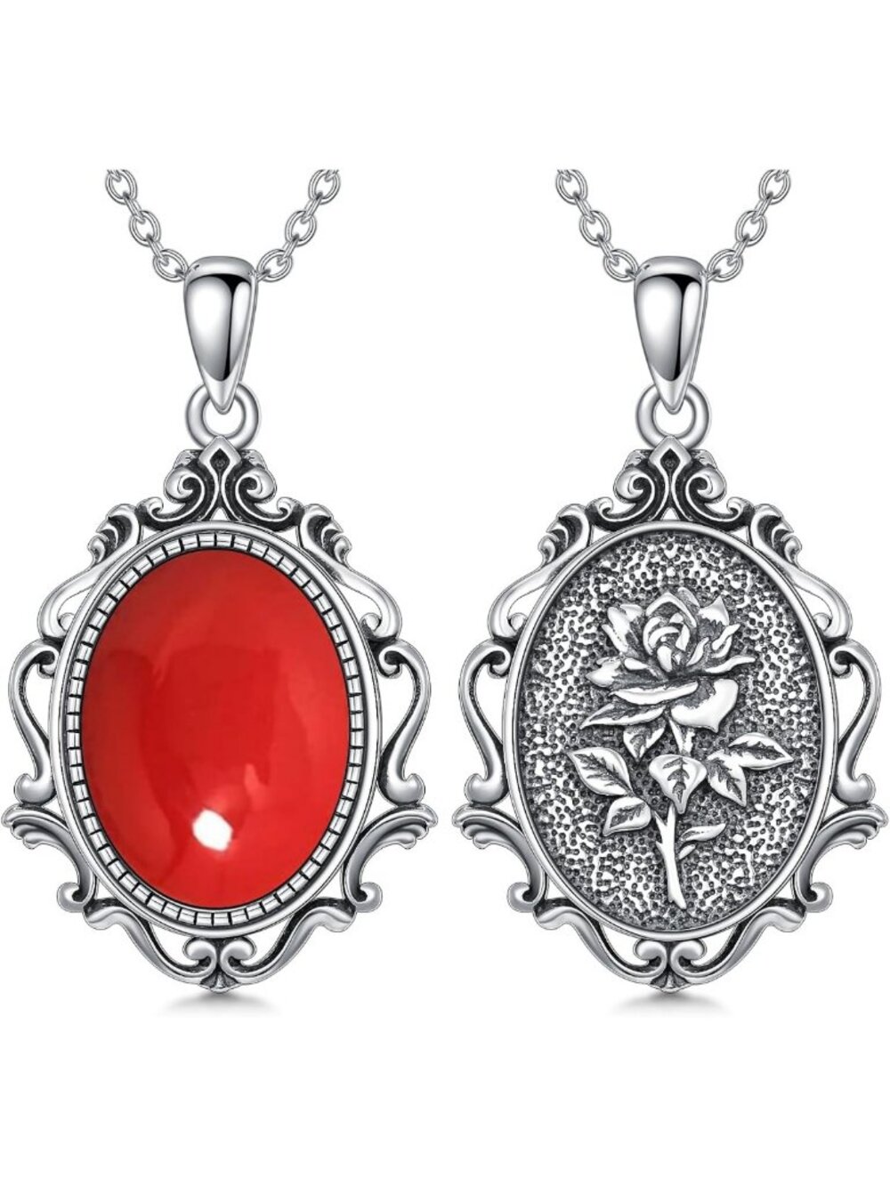 Vintage Rose Necklace - 925 Sterling Silver, Moonstone & Turquoise, Perfect